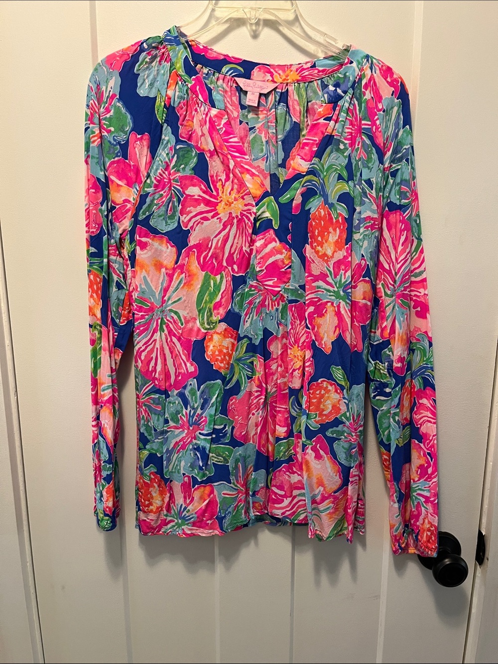 Lilly Pulitzer Blue Floral Long-Sleeve Blouse